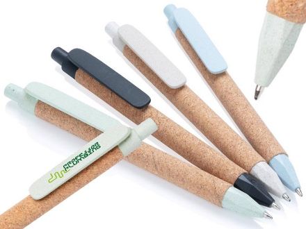 eco-pen van tarwostro en kurk blauwschrijvend