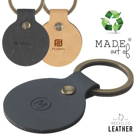 ronde recycled leder sleutelhanger